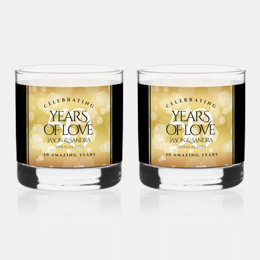 Elegant 50th Golden Wedding Jubileum Whisky Glas (Achterkant)