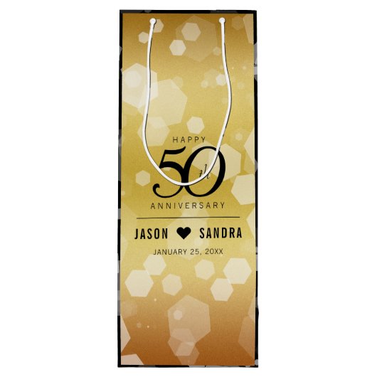 Elegant 50th Golden Wedding Jubileum Wijn Cadeautas (Achterkant)