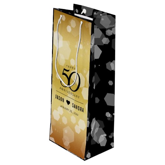 Elegant 50th Golden Wedding Jubileum Wijn Cadeautas (Achterkant Gekanteld)