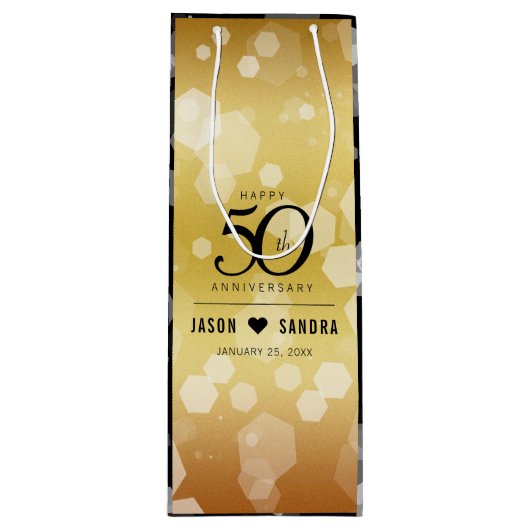 Elegant 50th Golden Wedding Jubileum Wijn Cadeautas (Voorkant)