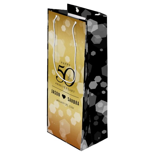 Elegant 50th Golden Wedding Jubileum Wijn Cadeautas (Voorkant Gekanteld)