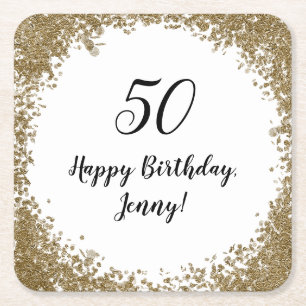 Elegant 50th jubileum verjaardagsfeest Zwart Goud Kartonnen Onderzetters