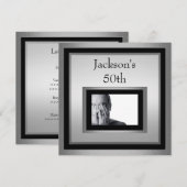 Elegant 50th Male Birthday Silver Black Foto Kaart (Voorkant / Achterkant)