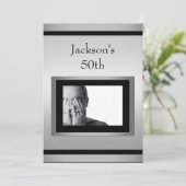 Elegant 50th Male Birthday Silver Black Foto Kaart (Staand voorkant)