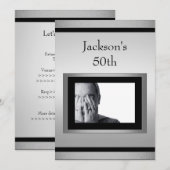 Elegant 50th Male Birthday Silver Black Foto Kaart (Voorkant / Achterkant)