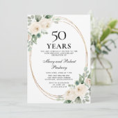 Elegant 50th verjaardagsfeest Witte Roos Bloemen Kaart (Staand voorkant)