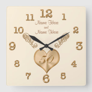Elegant 50th Wedding Anniversary Clock with NAMES Vierkante Klok