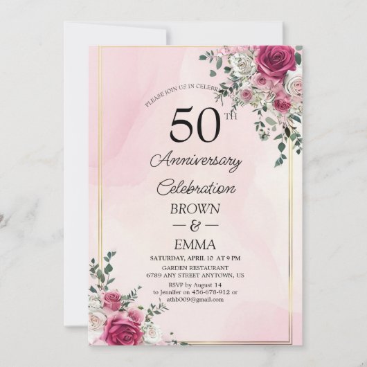 Elegant 50th Wedding Anniversary Floral Celebratio Kaart (Voorkant)