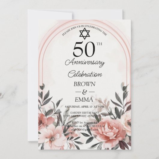Elegant 50th Wedding Anniversary Floral Celebratio Kaart (Voorkant)