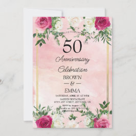 Elegant 50th Wedding Anniversary Floral Celebratio Kaart