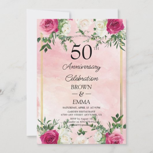 Elegant 50th Wedding Anniversary Floral Celebratio Kaart (Voorkant)