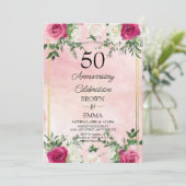 Elegant 50th Wedding Anniversary Floral Celebratio Kaart (Staand voorkant)