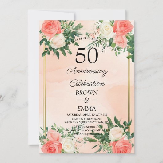 Elegant 50th Wedding Anniversary Floral Celebratio Kaart (Voorkant)