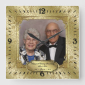 Elegant 50th Wedding Anniversary Photo Wall Clock Vierkante Klok (Voorkant)