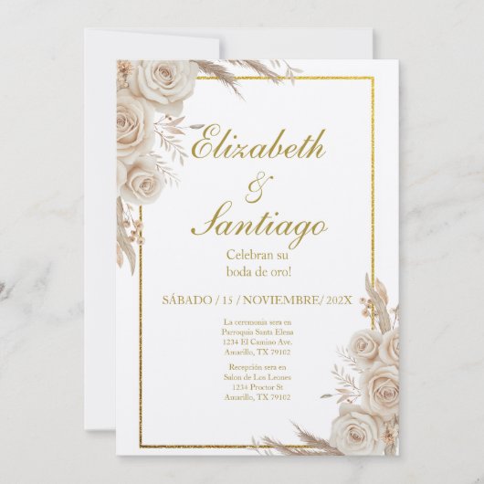 Elegant 50th Wedding Boho Spanish Kaart (Voorkant)