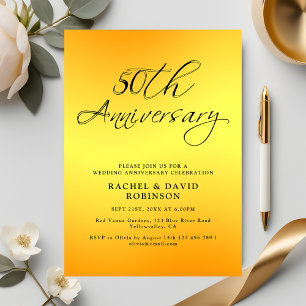 Elegant 50th Wedding Jubileum Black and Gold Kaart