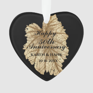 Elegant 50th Wedding Jubileum Black Gold Heart Ornament
