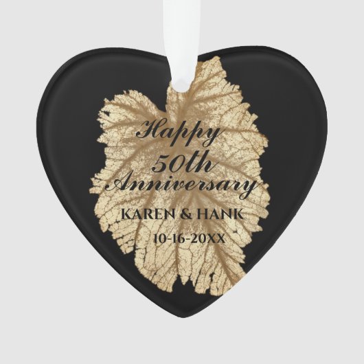 Elegant 50th Wedding Jubileum Black Gold Heart Ornament (voorkant)