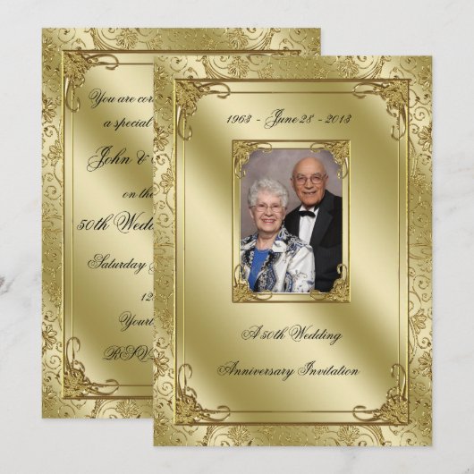 Elegant 50th Wedding Jubileum Foto Uitnodiging (Voorkant / Achterkant)