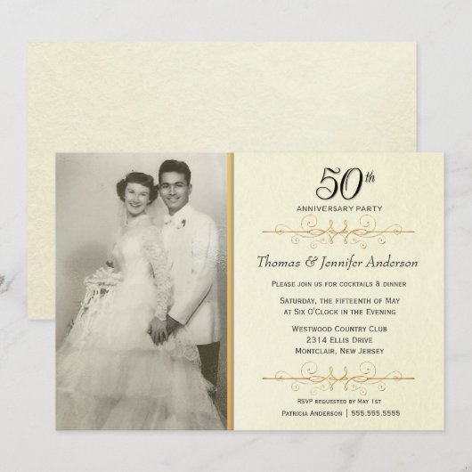 Elegant 50th Wedding Jubileum Fotouitnodiging Kaart (Voorkant / Achterkant)