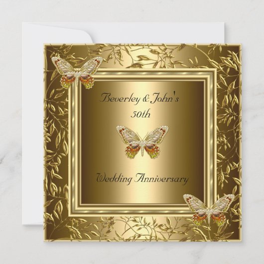 Elegant 50th Wedding Jubileum Gold Butterfly Kaart (Voorkant)
