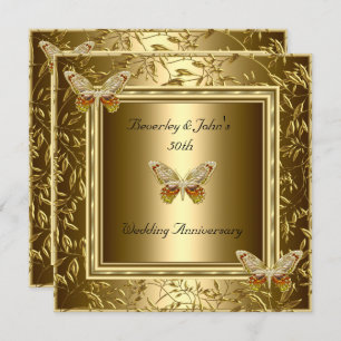 Elegant 50th Wedding Jubileum Gold Butterfly Kaart
