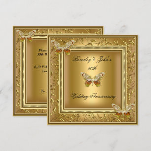 Elegant 50th Wedding Jubileum Gold Damask Kaart