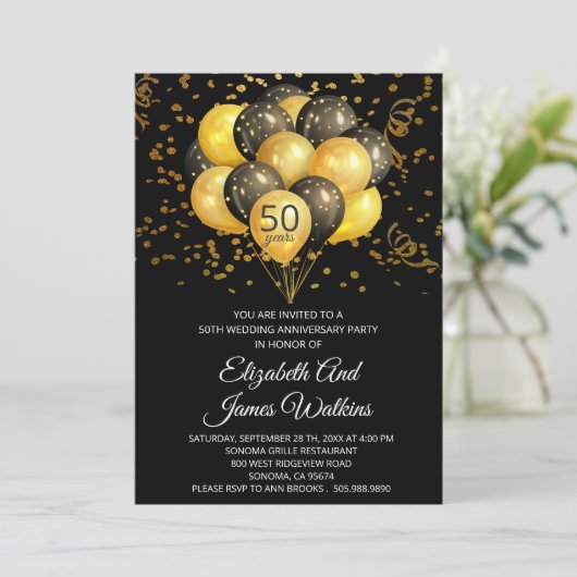 Elegant 50th Wedding Jubileum Gold en zwart Kaart (Staand voorkant)