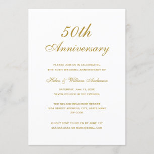 Elegant 50th Wedding Jubileum Gold Invite Kaart