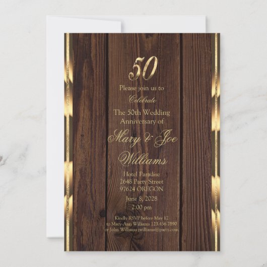 Elegant 50th Wedding Jubileum Gold Rustic Wood Kaart (Achterkant)
