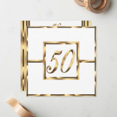 Elegant 50th Wedding Jubileum Invitation Gold Notitiekaartje (Voorkant / Achterkant in situ)