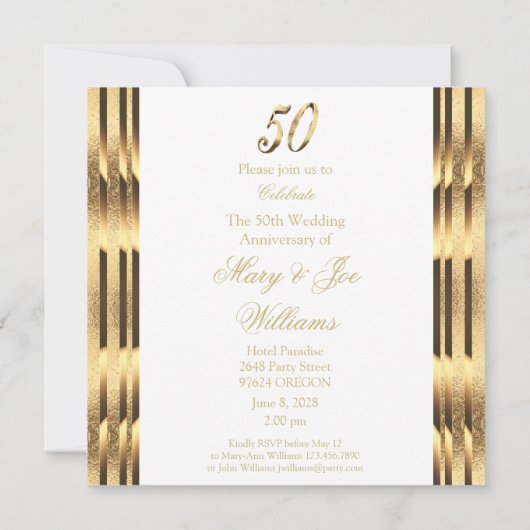 Elegant 50th Wedding Jubileum Invitation Gold Notitiekaartje (Achterkant)