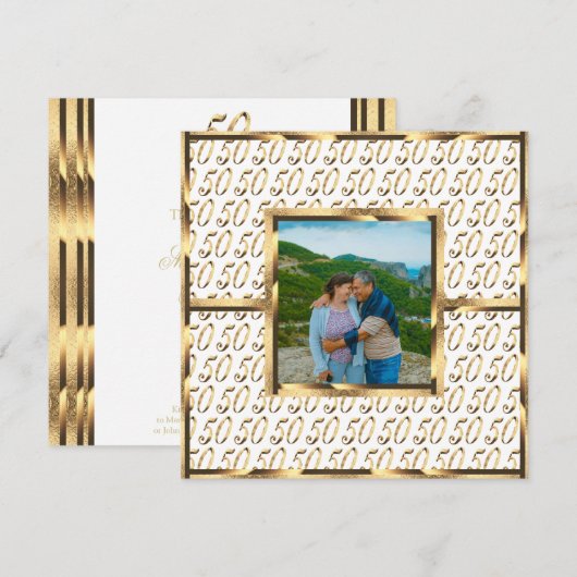 Elegant 50th Wedding Jubileum Invitation Gold Notitiekaartje (Voorkant / Achterkant)