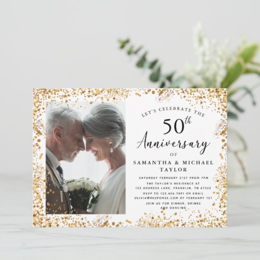 Elegant 50th Wedding Jubileum Kaart (Staand voorkant)