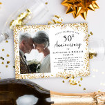 Elegant 50th Wedding Jubileum Kaart<br><div class="desc">Deze 50ste bruiloft Jubileum uitnodiging is ideaal voor elk getrouwd stel op zoek naar toast op een fantastische golden 50 jaar samen! Het ontwerp heeft een glamoureuze gouden glitterrand en elegante handgeschreven scripttypografie. Upload eenvoudig uw eigen foto en bewerk alle gegevens met behulp van de meegeleverde sjabloon. Neem contact op...</div>