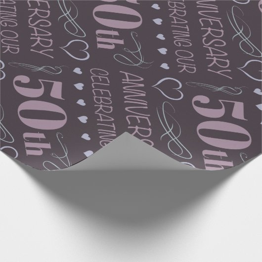 Elegant 50th Wedding Jubileum Paars Cadeaupapier (Hoek)