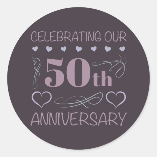 Elegant 50th Wedding Jubileum Paars Ronde Sticker (Voorkant)