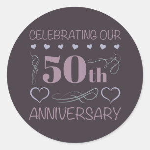 Elegant 50th Wedding Jubileum Paars Ronde Sticker