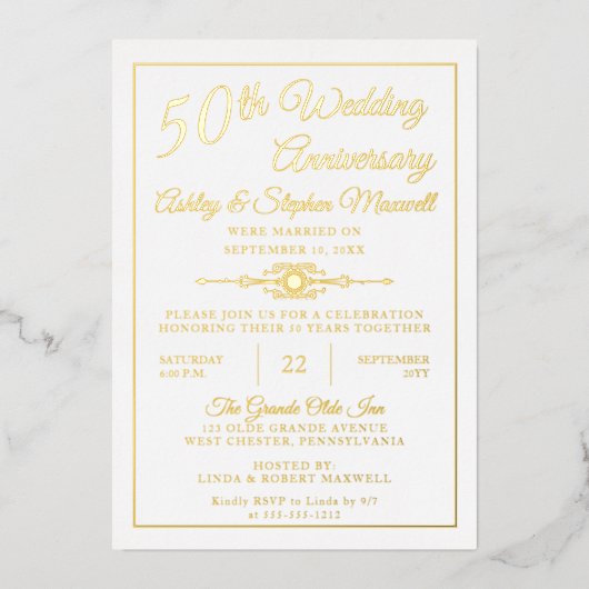 Elegant  50th Wedding Jubileum Party Foi Folie Uitnodiging (Voorkant)
