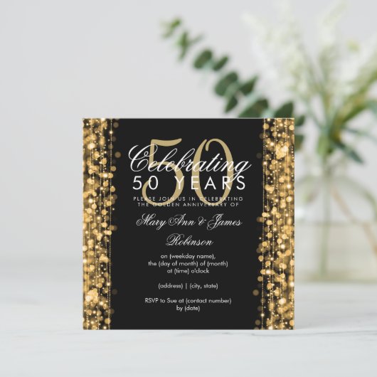 Elegant 50th Wedding Jubileum Sparkles Gold Kaart (Staand voorkant)