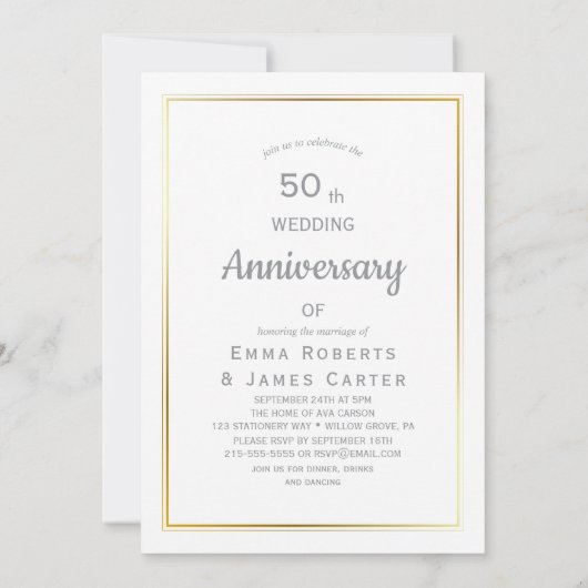 Elegant 50th Wedding Jubileum Uitnodiging (Achterkant)