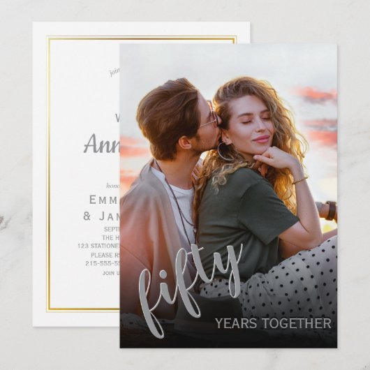 Elegant 50th Wedding Jubileum Uitnodiging (Voorkant / Achterkant)