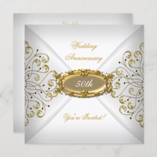 Elegant 50th Wedding Jubileum White Gold Kaart
