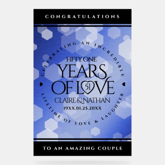 Elegant 51st Sapphire Wedding Jubileum Acryl Bord (Voorkant)