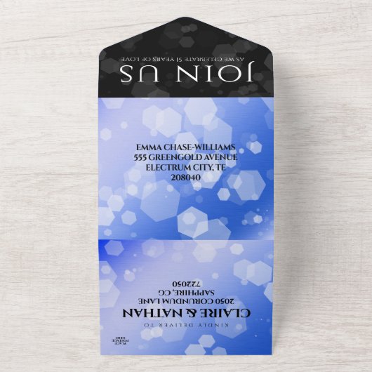 Elegant 51st Sapphire Wedding Jubileum All In One Uitnodiging (Buitenkant)