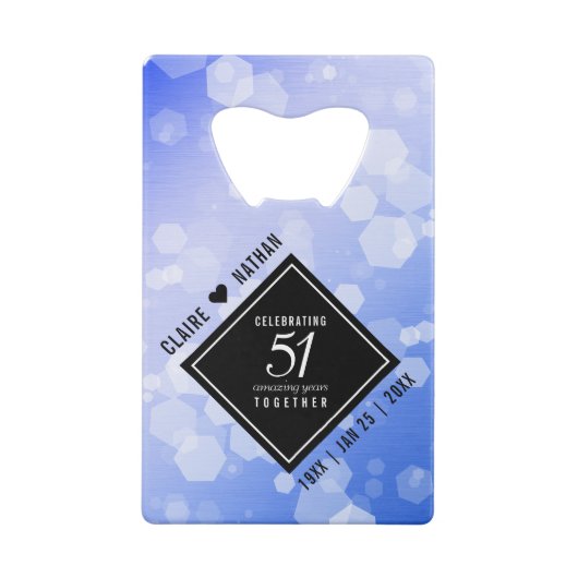 Elegant 51st Sapphire Wedding Jubileum Creditkaart Flessenopener (Achterkant)
