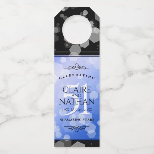 Elegant 51st Sapphire Wedding Jubileum Flessenhanger (Achterkant)