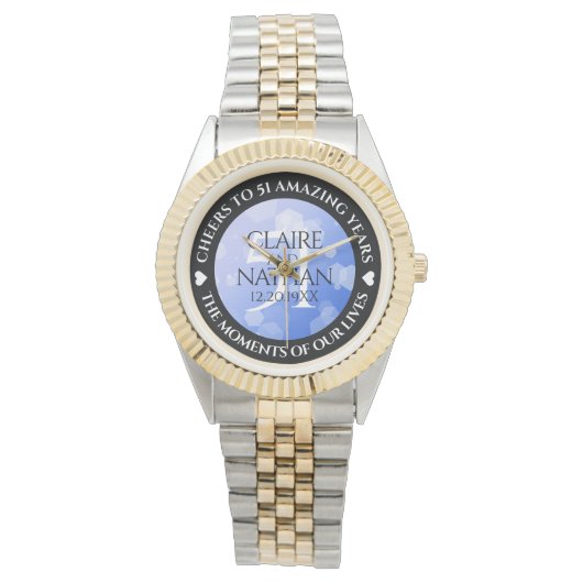 Elegant 51st Sapphire Wedding Jubileum Horloge (Voorkant)