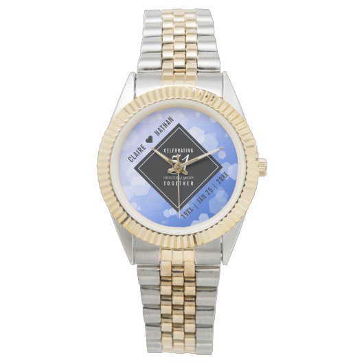 Elegant 51st Sapphire Wedding Jubileum Horloge (Voorkant)