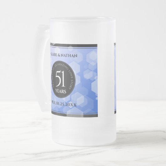 Elegant 51st Sapphire Wedding Jubileum Matglas Bierpul (Voorkant links)